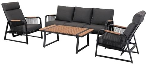 OUTLIV. Loungeset Siena Aluminium-Rope-Gartenmöbel Set, inkl. Eukalyptustisch, Spun-Polyester-Bezug, wetterfest, dunkelgrau, anthrazit, schwarz, Natur