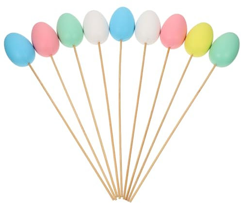 ibasenice Plastic with Wood Sticks 9pcs Easter Egg Decor Set Bright Patterns for Kids