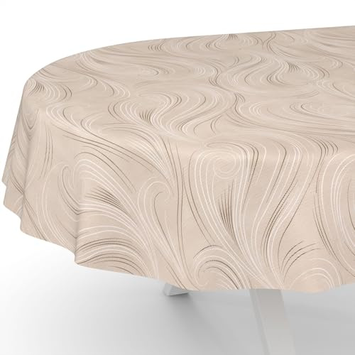 Wachstuchtischdecke Wachstischdecke Wachstuch Tischdecke abwaschbar Gartentischdecke Abstrakt Beige Oval 180x140cm Schnittkante