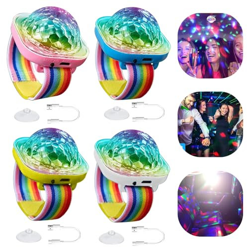 4 Pcs Lampada Da Polso Discoteca, Portatile USB Ricaricabile Luce Discoteca Con Ventosa, Mini Sound Attivato Palla Da Discoteca, Per Festa Disco Bambini, Interni Ddelle Auto, Club