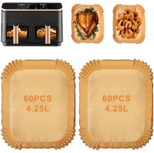 120 Stück Airfryer Backpapier für COSORI Dual Zone Air Fryer 8,5L, Cookwise 9L, Backpapier Heißluftfritteuse für COSORI CAF-R901-AEU, Heißluftfritteuse Zubehör für Cosori 2 Kammern Airfryer