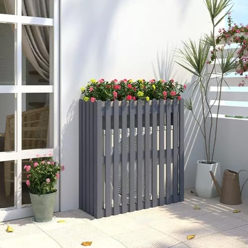 Support de fleurs autoportant en bois - Couvercle AC extérieur - Cadre de ventilation épais - Brise-vue pour climatisation - Cache-radiateur pour extérieur - Blanc