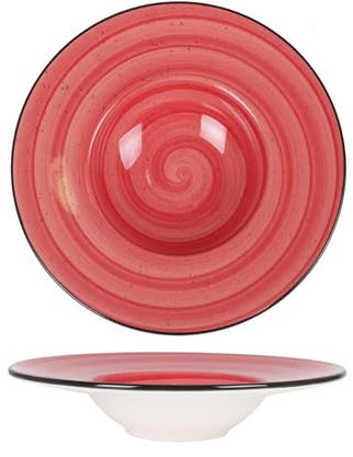 Service d'assiettes rondes de 6 pièces creuses et empilables, 850g, SISILIA, plat à soupe, pâtes et salades en porcelaine rouge - Dimension: 28 x 5 cm