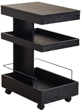 Mobile 3 Tier Sofa Table Side Table with Wheels Mid Century Wood End Table Trolley Side Several Wood Nightstand Bedside Table for Living Room,Living Room