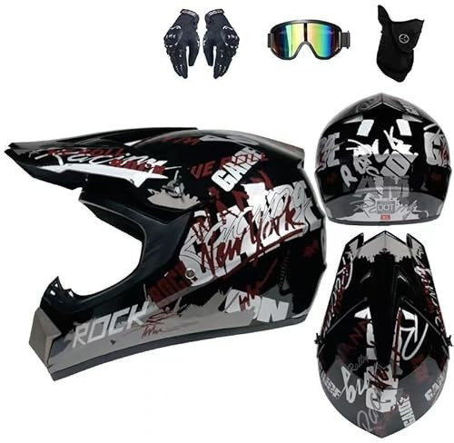 Motos Motocross Cascos Negro y Morado, Casco Moto Cross Infantil con Gafas/Mascarilla/Guantes, Cascos Enduro MTB Integral Adulto para Descenso Enduro Quad Motocicleta (L,H)