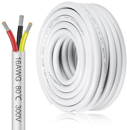 inShareplus 16AWG 3x1.5mm² 10 Meter Electrical Wire 2 Core Cable, 5V/12V/24V White Tinned Copper Wires, 16 Gauge 300V Flexible and Soft Outdoor Cable High Temperature Resistant Extension Wire