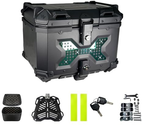EagerMinds Topcase Motorrad,Aluminiumlegierung Topcase für Roller,Wasserdicht,Aufbewahrungsbox mit Doppelschlüssel,Staubdicht und Diebstahlsicher,mit Rückenlehne und InstallierenTrägerplatte ﻿ (45L)