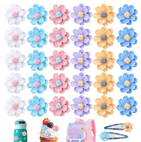 30 Piezas De Resina De Floreses Para Cupcakes, Floreses Cake Adornos, Resinas Diy Pequeñas Flores Cupcakes, Forma De Flores De Resina Coloridas Para Cumpleaños Infantil, Para Bricolaje, Pasteles