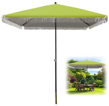 RTVGNSZSJL Parasol De Jardin Carré 2x2m Parasol De Plage Réglable en Hauteur Parasol De Plage avec Franges Parasol De Marché avec 4 Baleines Protection UV(Fruit Green)