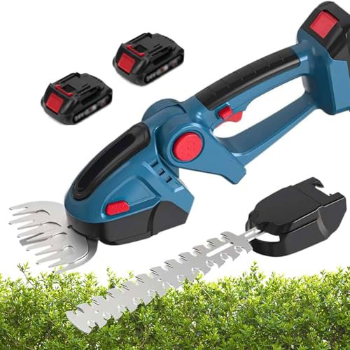 Handheld Portable Electric Shrub Cutter, 2-in-1 Cordless Grass Shear, with 23cm Length Lawn Scissors and 12cm Width Lawn Scissors，Garden Shrub Trimmer for Garden, Lawn, Grass, Shrubs