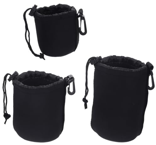 CLISPEED 3pcs Neoprene Camera Lens Case Small Medium Large Pouches Protective Drawstring Bags for Mirrorless DSLR Outdoor Use Moisture Dust Resistant