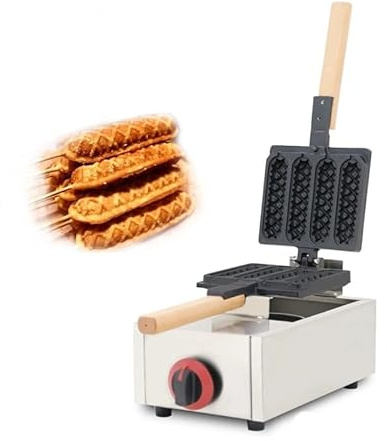 Gaufrier Hot Dog au Gaz Propane – Machine à Gaufres Corn Dog 4 Moules Antiadhésif en Acier Inoxydable, Appareil Professionnel pour Restaurant et Food Truck