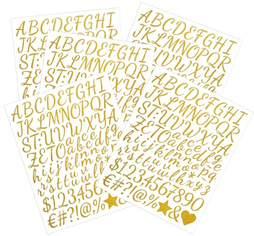 5 Sheets Gold Glitter Alphabet & Number Stickers, Self-Adhesive Vinyl Letters for DIY Projects, Scrapbooks, and Decorations