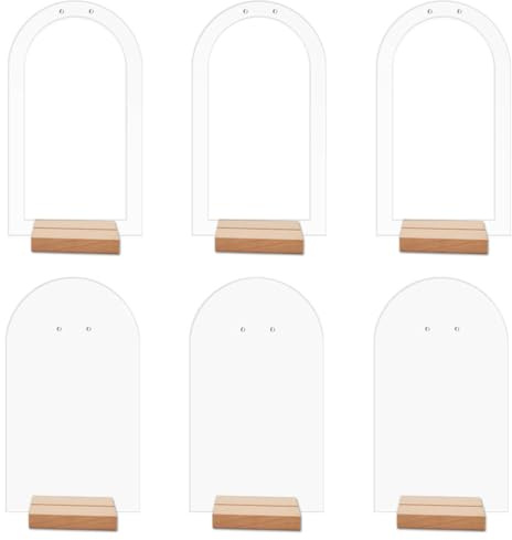 Warmhm 6Pcs Acrylic Earring Display Stand with Wooden Bases Arch Jewelry Retail Holder for Stud and Dangle Earrings Desktop Earring Stand for Dresser Jewellery Store Showcase and Exhibition