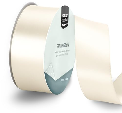 Vaessen Kreativt satinband antikt vitt – 20 m x 3,8 cm – tunt band för presentförpackning och hantverk