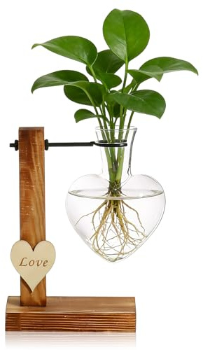 Soporte de madera, terrario para plantas, jarrones hidropónicos de vidrio en forma de corazón, estación de propagación de plantas, maceta para flores, jarrón hidropónico, jarrones pequeños, decoración