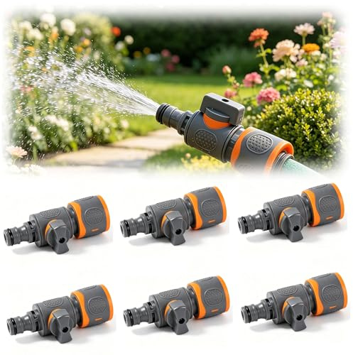 6 Stück Garten Schlauchverbinder mit Absperrventil, 1/2 Zoll Universal Schnellkupplung für Gartenschläuche,Schlauchkupplung mit Regulierventil für Kontinuierliche Regulierung und Absperrung des Wasser