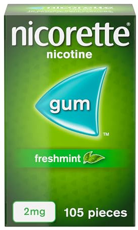 Nicorette Freshmint 2mg Gum (105 Pieces), Discreet Stop Smoking and Stop Vaping Aid to Help you Quit For Good, Tackle Cravings and Withdrawal Symptoms, Freshmint Nicotine Gum (Quit Smoking or Vaping)