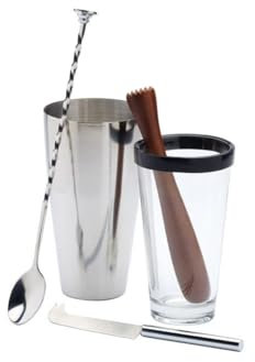 BarCraft Set per Fare Mojito, Include Shaker per Cocktail, Bicchiere per Miscelare, Cucchiaio per Mescolare, Coltello da Bar, Pestello in Legno e Ricettario
