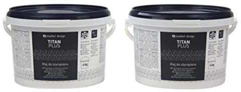 MARBET DESIGN Styroporkleber Baukleber, Innen für Stuckleisten, Deckenplatten, Zierleisten uvm. (2 Eimer Titan Plus 8 kg) Set für Wand weiß Isolierplatten EPS XPS