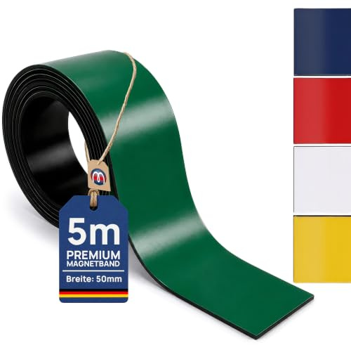 Magnetband Kennzeichnungsband farbig, beschreibbar/abwischbar, Breite 50mm - 5m Rolle - Zum Beschriften und Markieren, von Lager, Werkstatt, für Whiteboards, Flipcharts, Präsentationen, Farbe: Grün