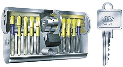 BKS B 8812 0060 Cilindro Profesional de Doble Perfil PZ88, 50/70, latón niquelado Mate con 3 Llaves y Tornillo de fijación