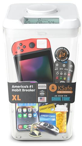 Kitchen Safe Time Locking Container, Cell Phone Jail, Medication Lock Box, Break Bad Habits, Quit Smoking, Stop Snacking, Gaming Addiction, Family Time (XL, White Lid + 12.3” Clear Base + Access Port)
