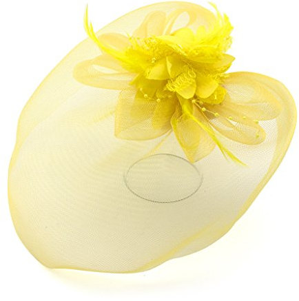 HAND Damen Modische Feder Blumen Perlen Detaillierte und Mesh Ascot/Derby Day Fascinator Hut Kopfschmuck - Gelb