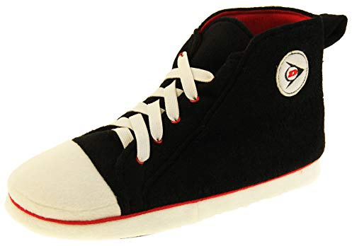 Dunlop Mens High Top Sneaker Warm Fleece Novelty Slippers Trainer Slipper Boots Black Size UK 10-11 (L)
