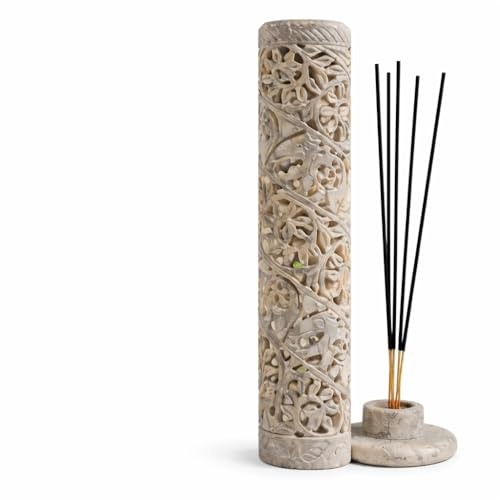 Carry Me Marble Soapstone Incense Stick Holder | Candle Burner | Tea Light Holder - Perfect Handmade Elephant Carving for Gifting. Decorative Home and Office Decor.(3 x 3 x 10.5 Inches)