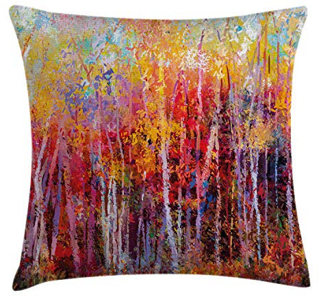 ABAKUHAUS Naturaleza Funda para Almohadón, Pintura del Bosque del otoño, Decorativo, Estampado en Ambos Lados, 40 x 40 cm, Naranja Amarillento