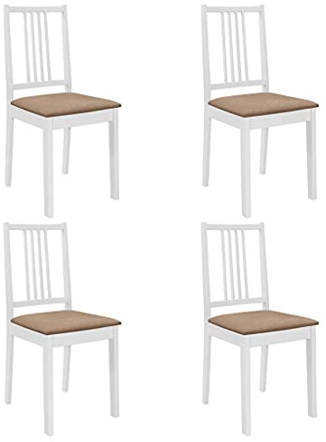 vidaXL 4x Legno Massello di Hevea Sedie da Pranzo con Cuscini in Poliestere Semplici Eleganti Sala Cucina Ristorante Seggiole Bianco e Crema