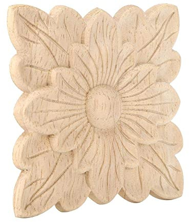Jeffergarden Set 4 Pezzi Applique in Legno Decorative, Motivo Floreale Intagliato, Accessori per Mobili e Porte