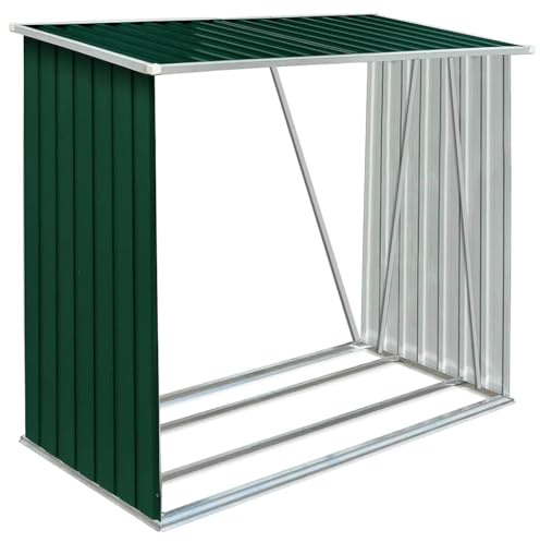 vidaXL Casetilla para Leña Acero Galvanizado Almacenaje Soportes Bolsas Orden Casa Jardín Hogar Chimenea Decoración Verde 163x83x154 cm