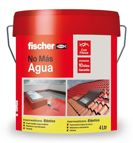 fischer - Pintura Impermeabilizante con Fibras | Resistente al Agua y Exteriores | Protección Elástica y Antideslizante | Ideal para Terrazas y Techos | 75ml (Cubo 1kg) | Blanco