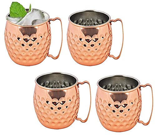 Kosma Set of 4 Stainless Steel Moscow Mule Mugs (Hammered and Copper Finish) Keep Drinks Colder Longer | Ideal for Mulled Wine, Cocktails, Beer, Cold Drinks and More | Beer Mug - 575ml
