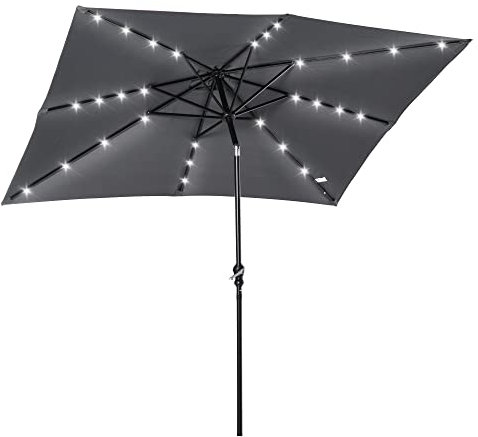 Outsunny Parasol de jardin Parasol droit 3 x 2 m lumineux rectangulaire inclinable avec LED solaire acier polyester haute densité gris