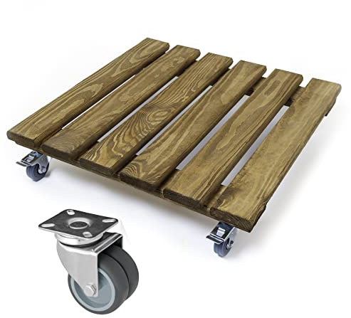 Holzfee Pflanzenroller Eiche massiv Rolli S-50 | Kiefer 50 x 50 cm mit Doppelrollen bis 280 kg