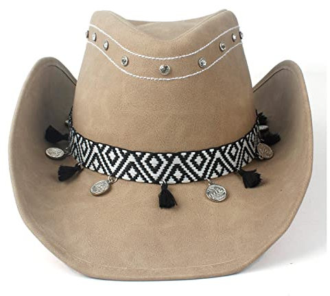 QBQZXAOSOWH Fedora Trilby Hut Mode Lederhut Für Männer Frauen Lederband Große Krempe Fedora Hut Khaki