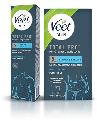 Veet Men Kit Crema Depilatoria per parti Intime 150ml + Veet Men Crema Depilatoria per Uomo Pelli Sensibili, 200 ml, Azione Rapida