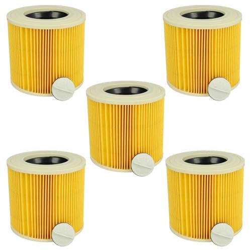 vhbw Filterset 5X Faltenfilter kompatibel mit Kärcher SE 4002 Waschsauger, SE 4002 Nass- & Trockensauger - Filter, Patronenfilter, Gelb