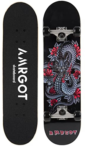 Amrgot Skateboards för nybörjare, 78,7 x 20,3 cm kompletta skateboards för barn, pojkar, flickor och vuxna, 7 lager lönnträ, dubbel sparkdäck konkav standard och tricks skateboard (7)