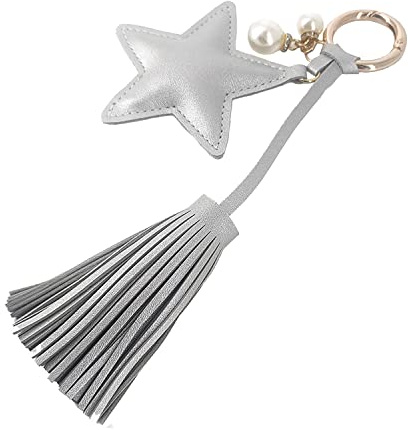 Shining crown Schlüsselanhänger Frau, Leder Quaste Schlüsselanhänger Perle Leder Pentagramm Tasche Charm