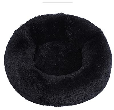 Lukery Hundebett Katzenbett Flauschig Rund aus Plüsch, Kuscheliges Donut Hundekissen und Katzenkissen Weiches Plüsch Hundeliege für Kleine, Mittelgroße und Große Haustiere (60CM,schwarz)