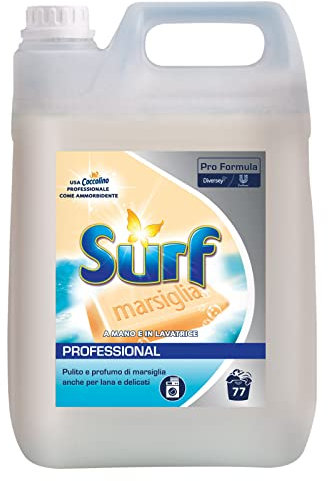 Surf Professional Marsiglia Detergente Liquido adatto a Lana e Capi Bianchi e Colorati Detersivo a Mano e in Lavatrice Delicato sui Tessuti Pro Formula - Tanica da 5L
