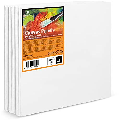 ESENG® Malkarton Groß, 12 Stück, 50x50 cm, 100% Baumwolle, 4mm dick, 280g/m², Canvas Panel Set, Malkarton für Acrylfarben, Ölfarben