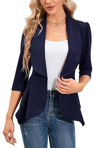 Clearlove Blazer da Donna Elegante Business Blazer a 3/4 Manica Lunga Slim Fit Primavera Giacca, blu navy, S