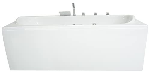 Basera® Premium Indoor Whirlpool Badewanne Palau 180 x 80 cm mit 20 Massagedüsen, Heizung, Ozongenerator, Bodenansaugung, Wasserfall, LED-Ambiente, Touchpanel, Bluetooth, Radio