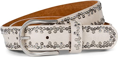 styleBREAKER Nitbälte unisex med färgglada nitar i läder,110cm, Creme-Beige