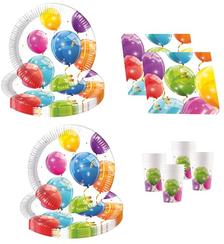 Procos DY10273859 - Sparkling Ballon Party Set Small, Teller, Servietten und Becher, Tischdeko, Geburtstagsdekoration